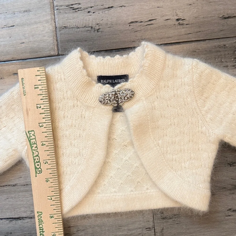 NWOT Ralph Lauren Cream Infant Knit Bolero with Jeweled Pin